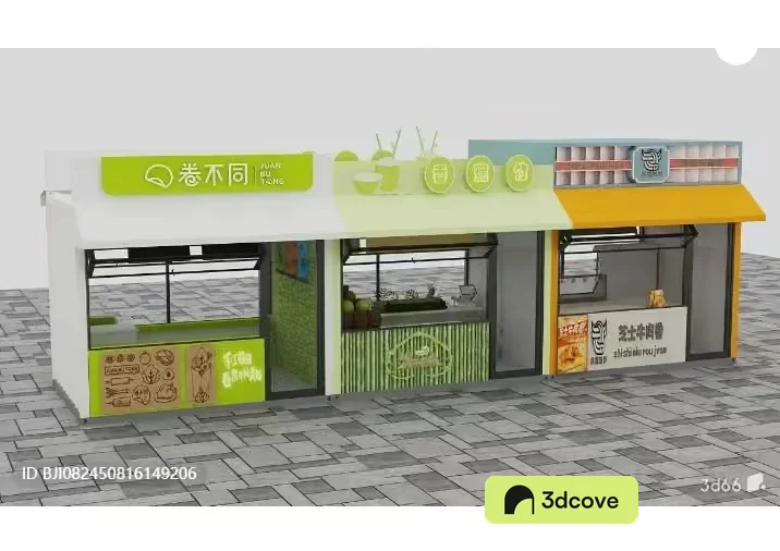 A Food Stand With A Green And Yellow Awning