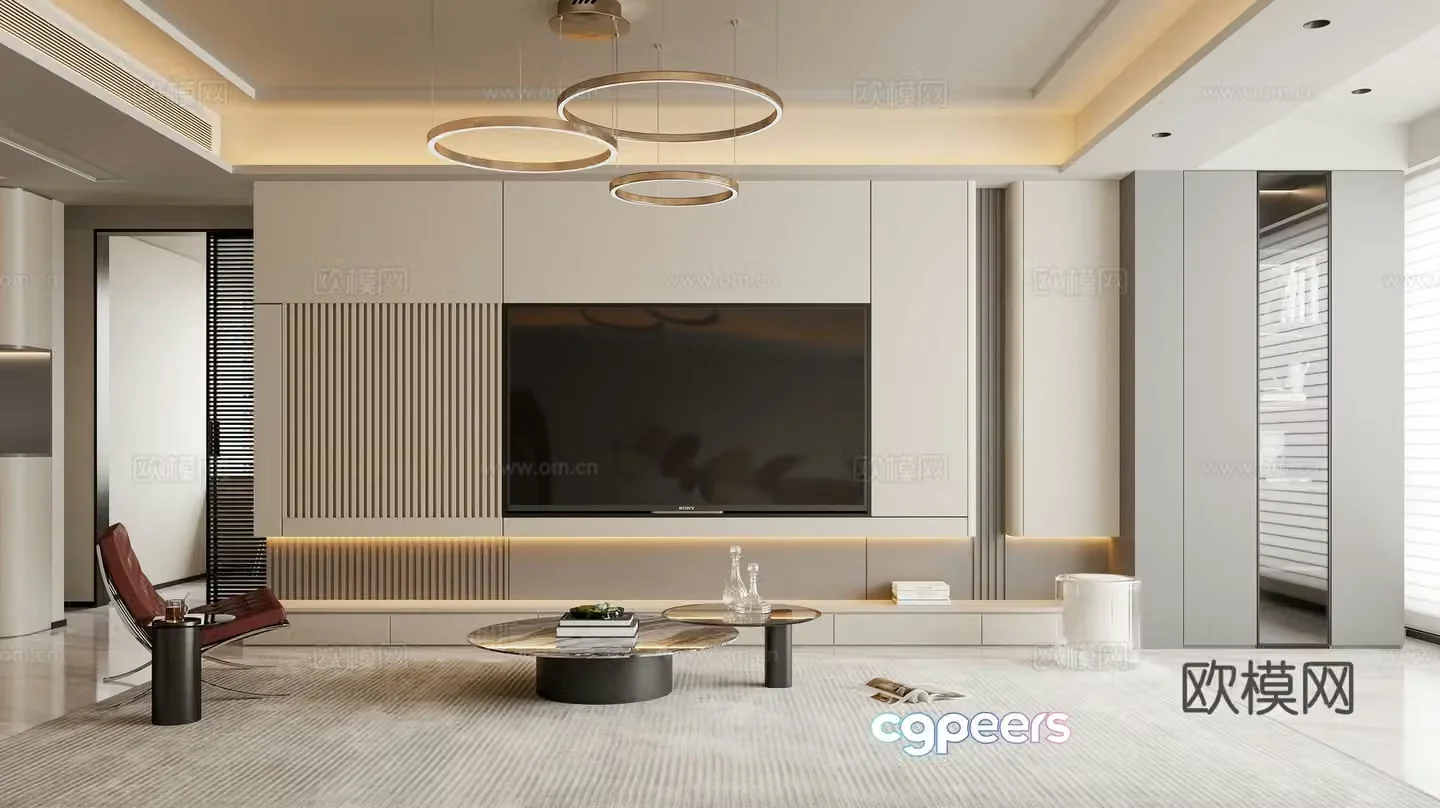 Modern living and dining room 3d model