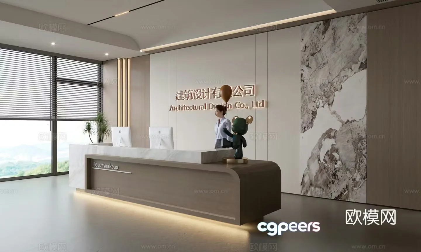 Modern company front desk reception area bar reception desk service desk company front desk background 3D model
