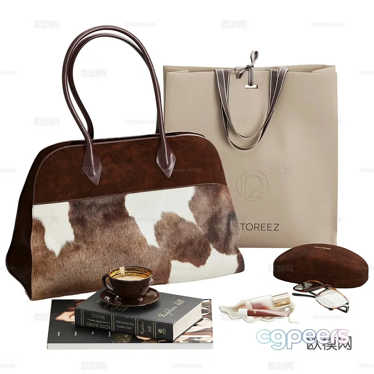 Modern women’s hand-held leather bag set 3d model