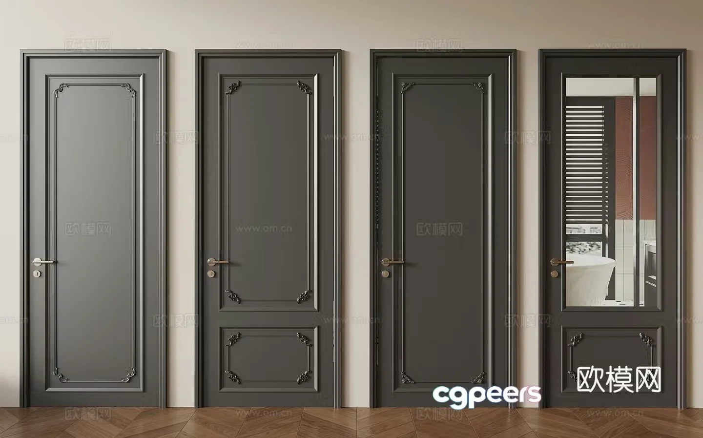 French single-open door interior door glass door 3d model