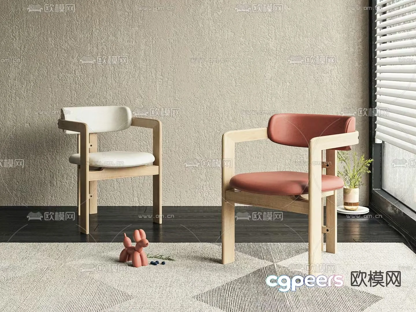 Minotti modern orange red lounge chair 3d model