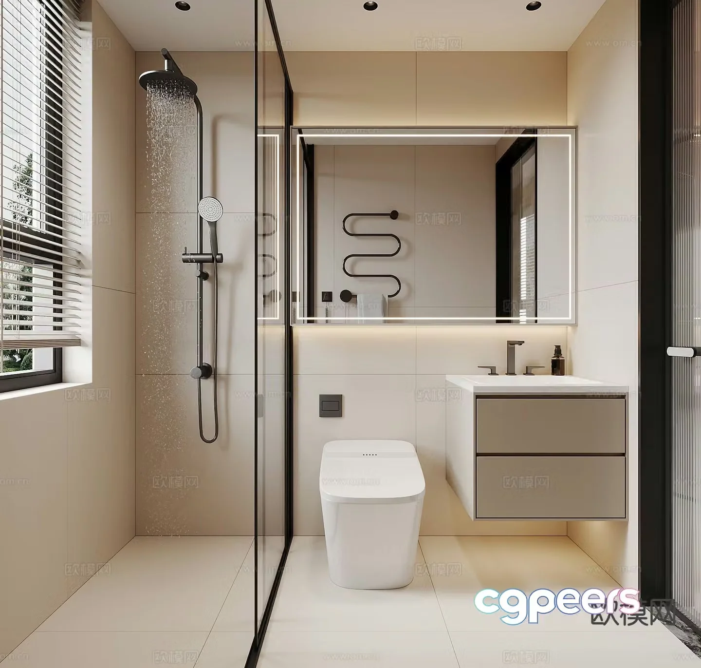 Cream style bathroom bathroom 3d model