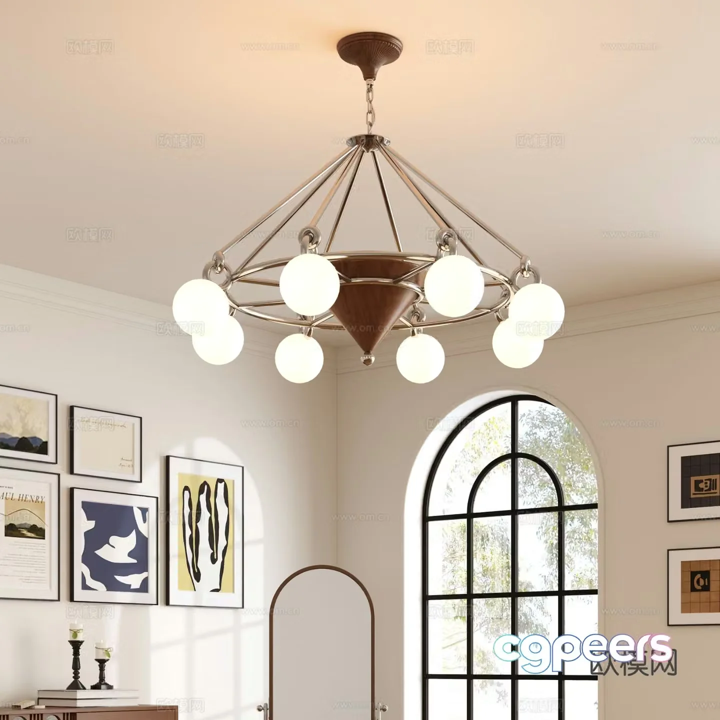 Medieval style multi-head chandelier 3D model