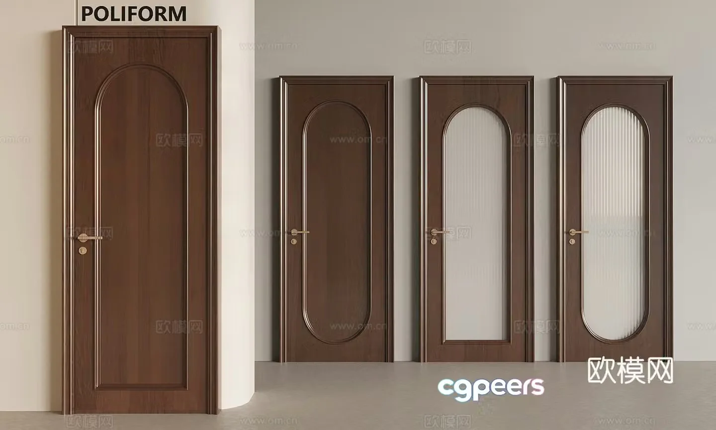 New Chinese style solid wood swing door New Chinese style Changhong glass single-opening 3D model