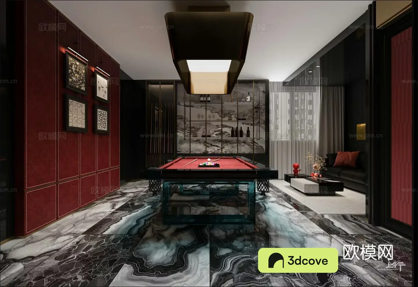 Modern light luxury billiard room 3d model