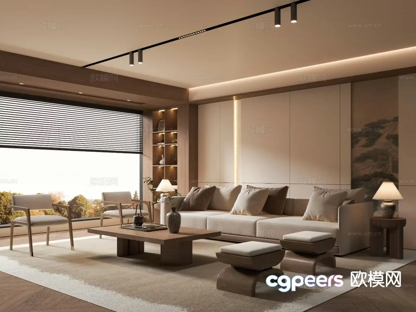 New Chinese Zen living room Song style aesthetic living room 3D model