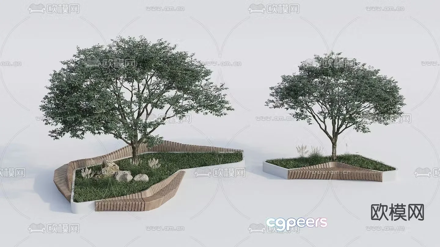 Tree Pond Landscape Green Plant Outdoor Flower Pond 3D Model