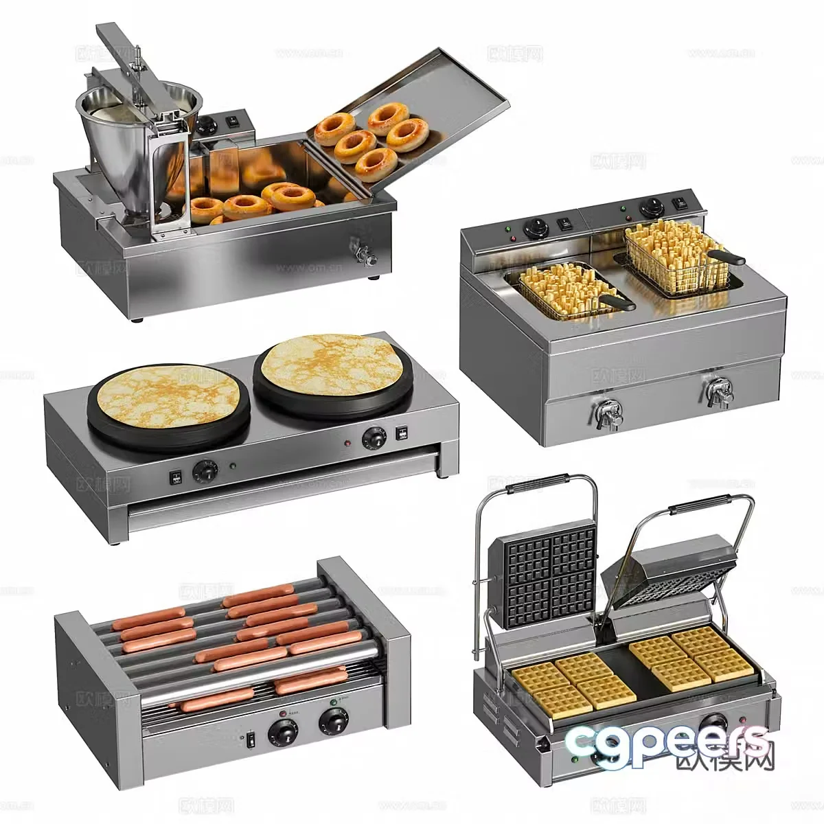 Stall cooking equipment French fries machine Sausage machine Waffle machine 3D model