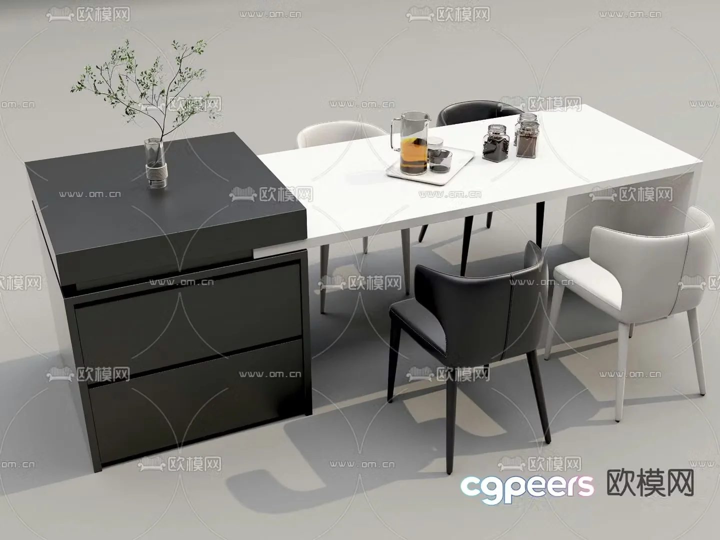 Island dining table and chairs 3d model