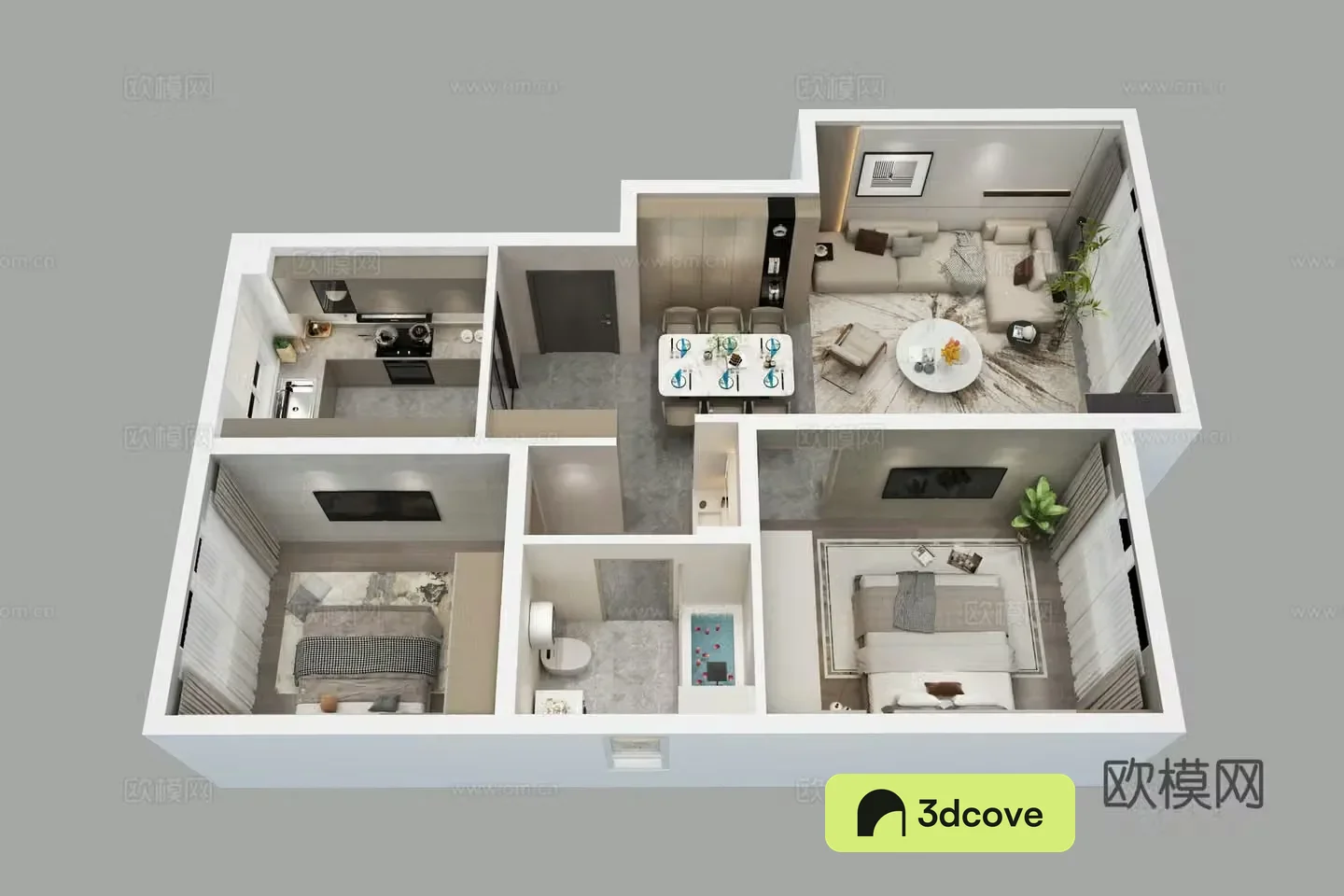 Aerial view of modern home decoration model room