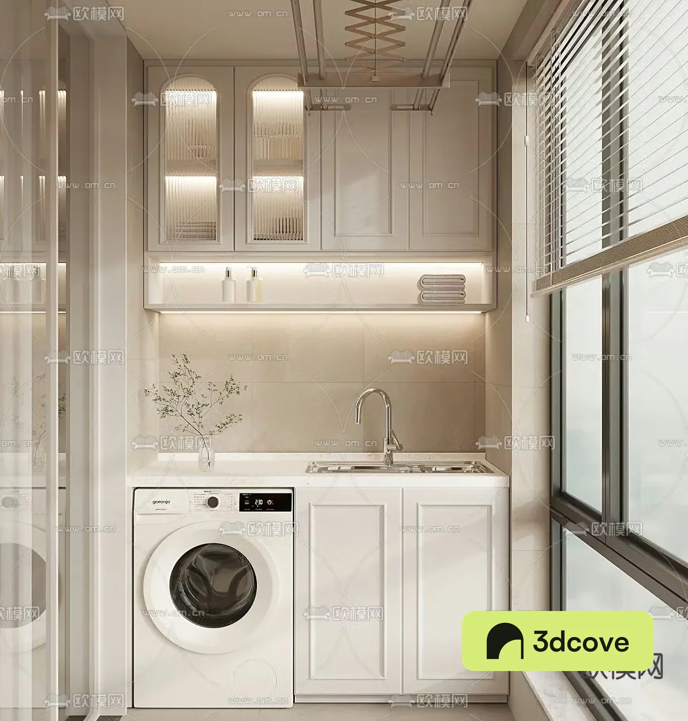 Cream style balcony cabinet washing machine cabinet