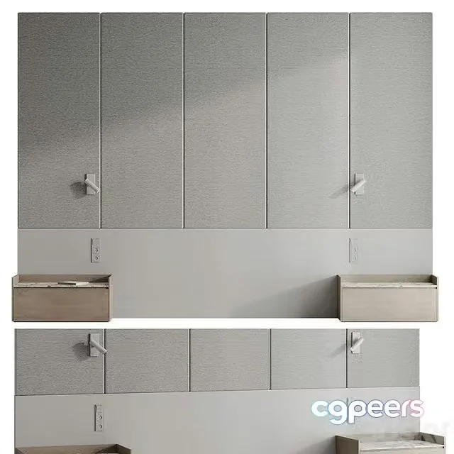 3ds Max Free – Headboard with two bedside tables and two lamps