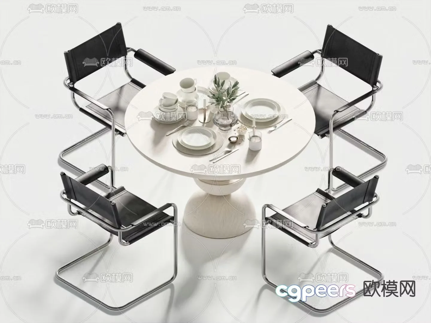 Modern dining table and chairs 3d model