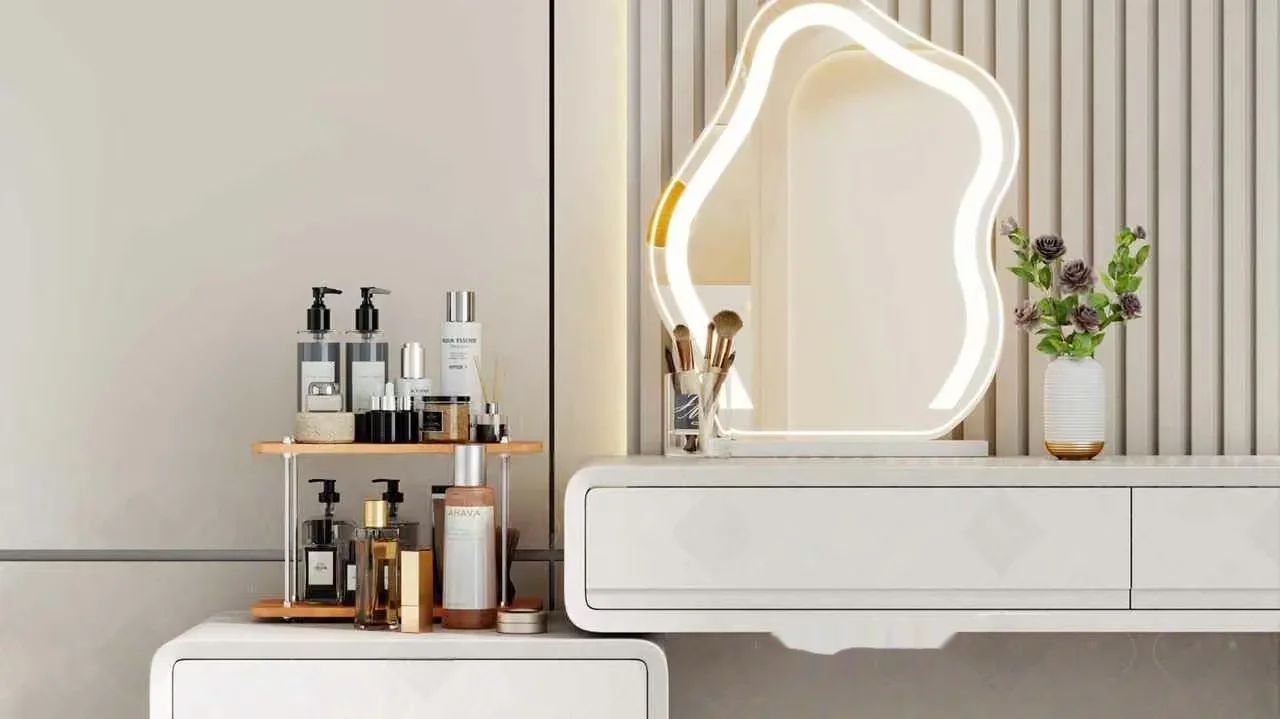 A White Vanity Table With A Mirror 3D Model – 6552 – VRAY Render