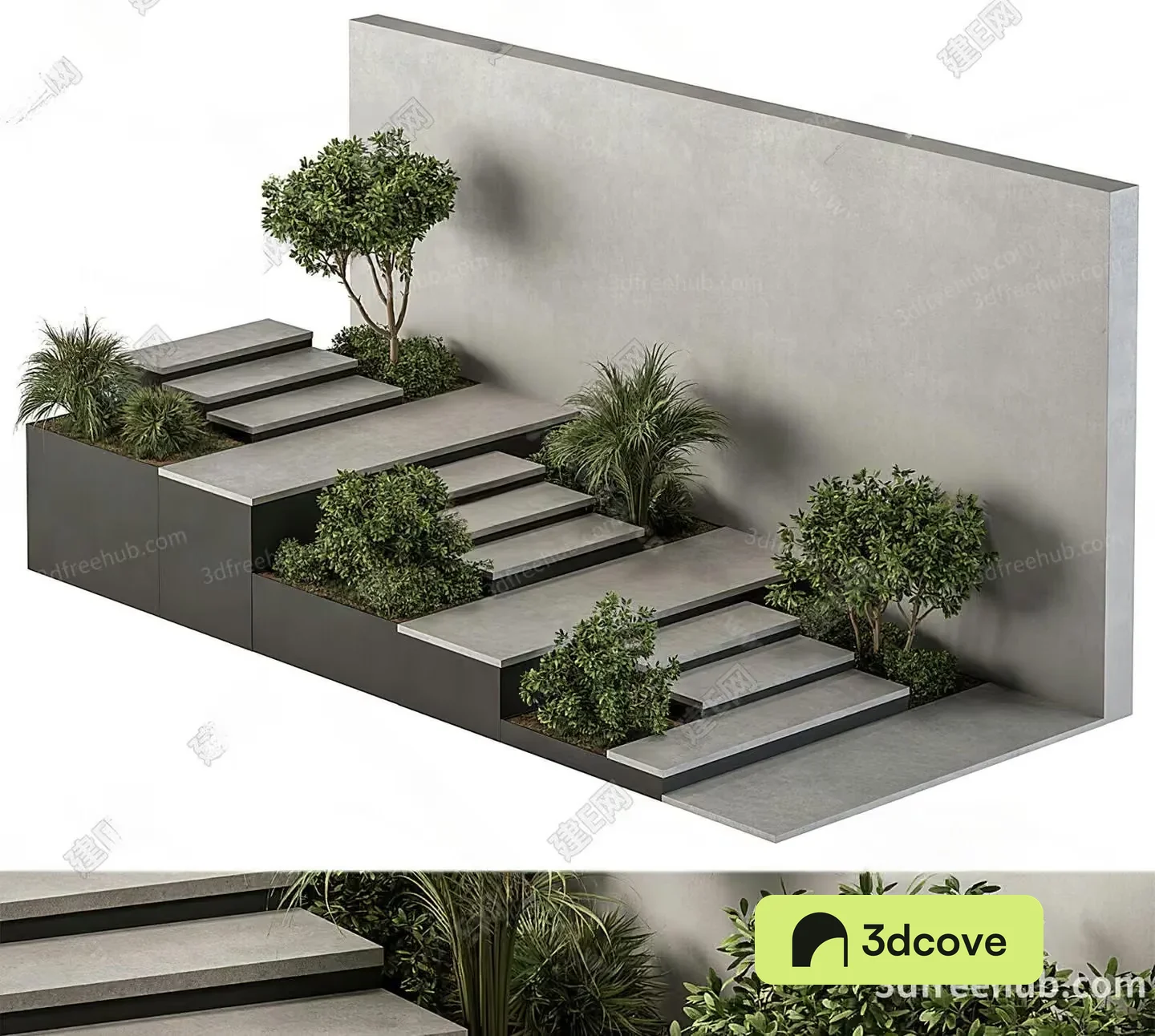 A 3D Rendering Of A Staircase With Plants