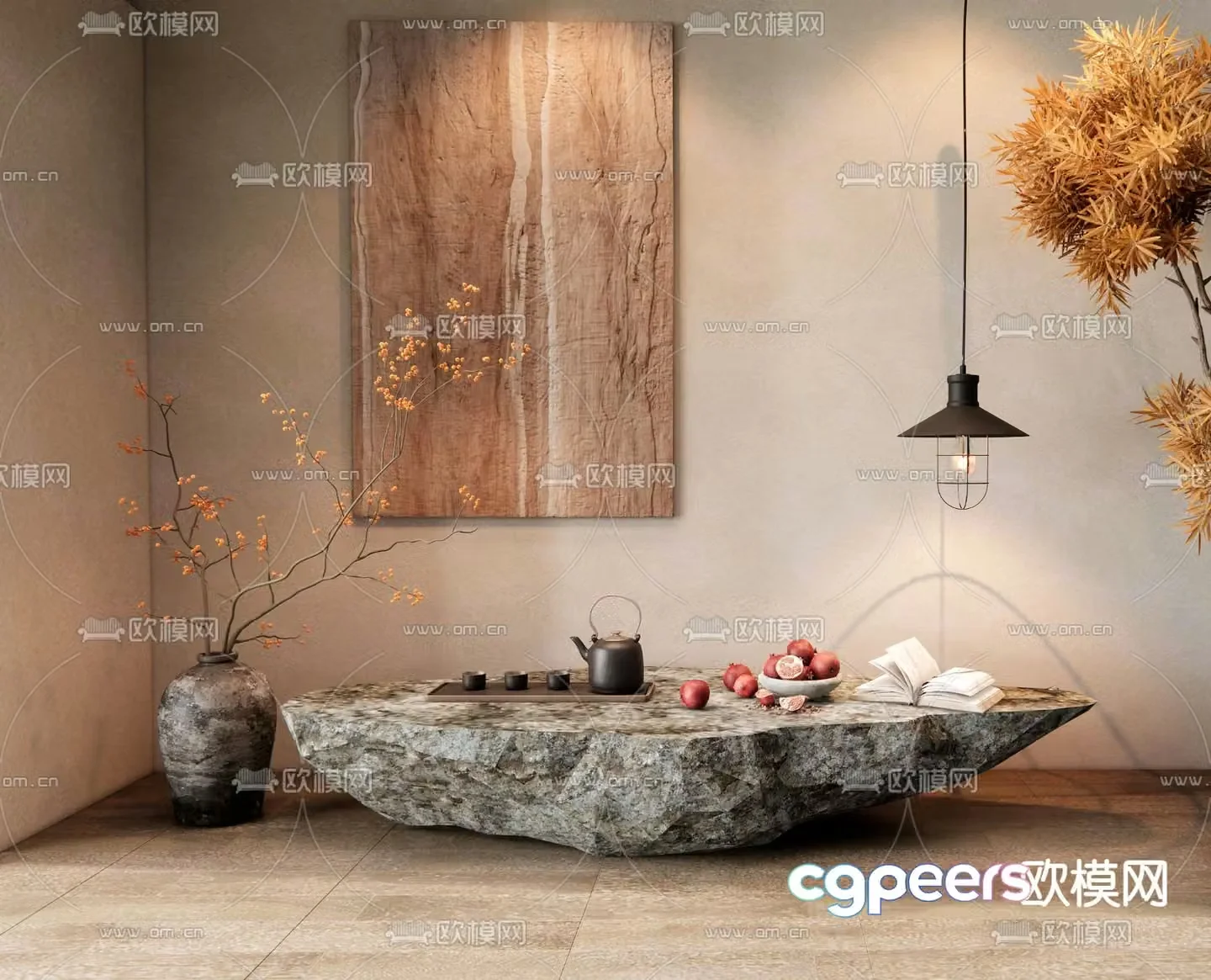Wabi Sabi tea table rough stone tea table 3d model