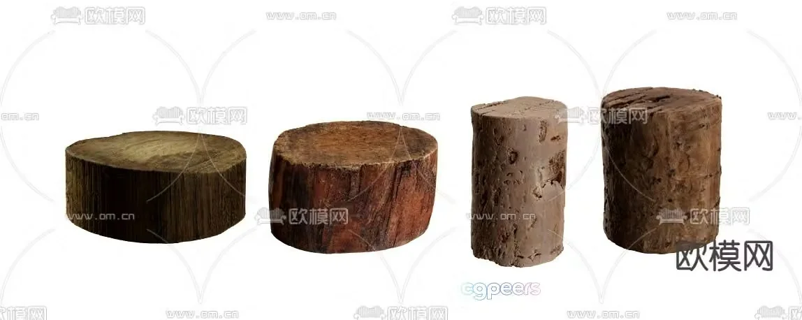 stool wooden pile tree stump concrete pile 3d model
