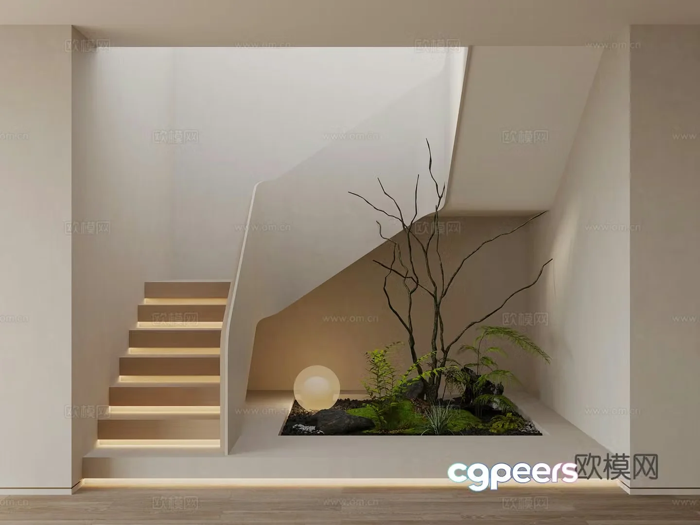 Modern stairwell Indoor Landscape 3D Model