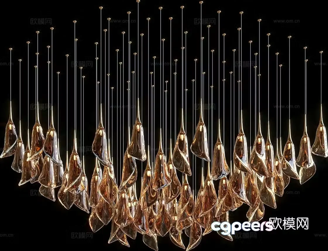 New Chinese style decorative lamp petal chandelier 3d model