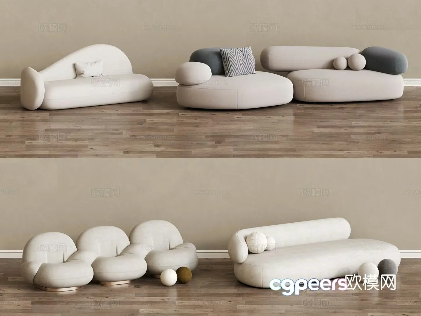 Multi-person sofa upholstered sofa 3d model