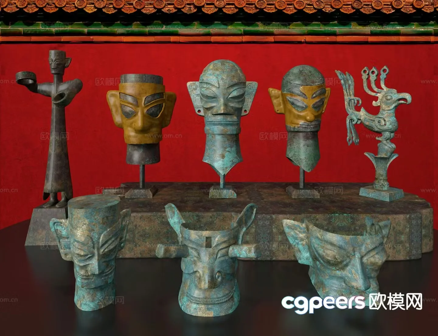 Sanxingdui sculpture bronze ornaments 3D model