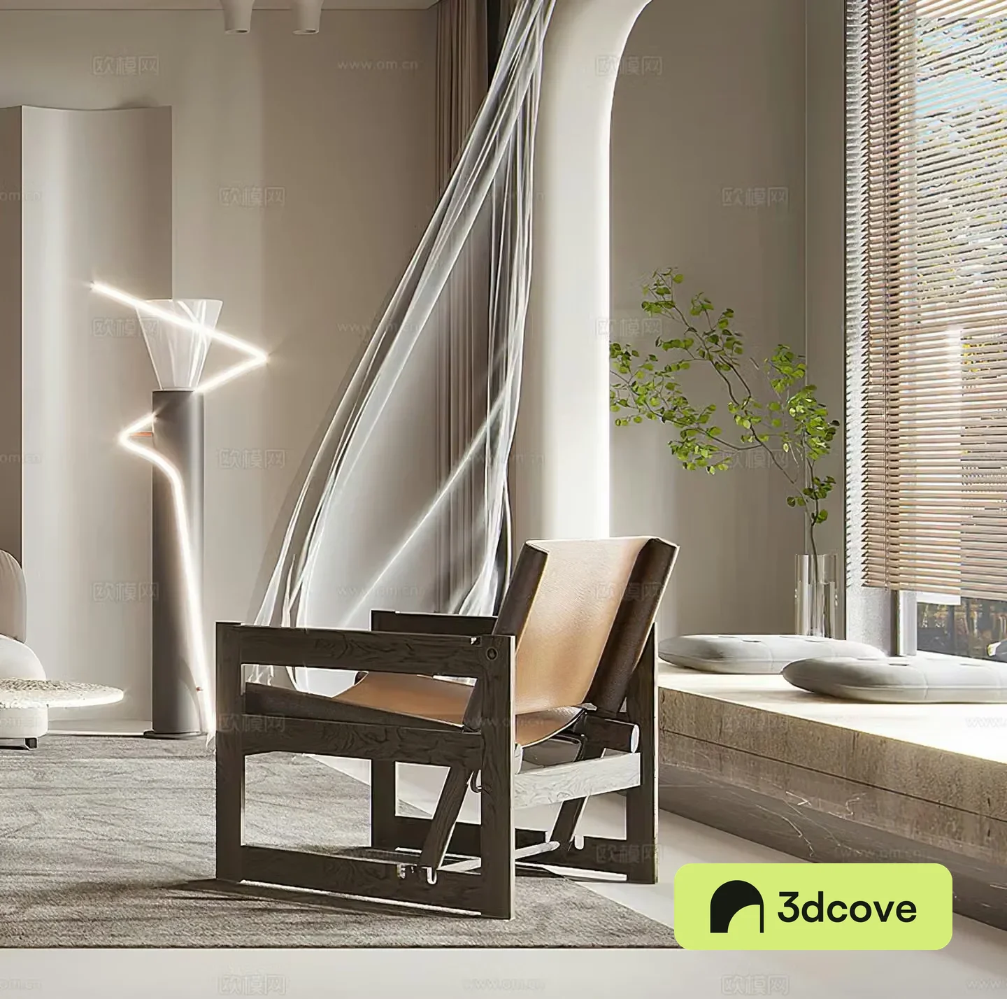 Medium style leisure chair waji leisure chair retro leisure chair new Chinese leisure chair floor lamp 3d model