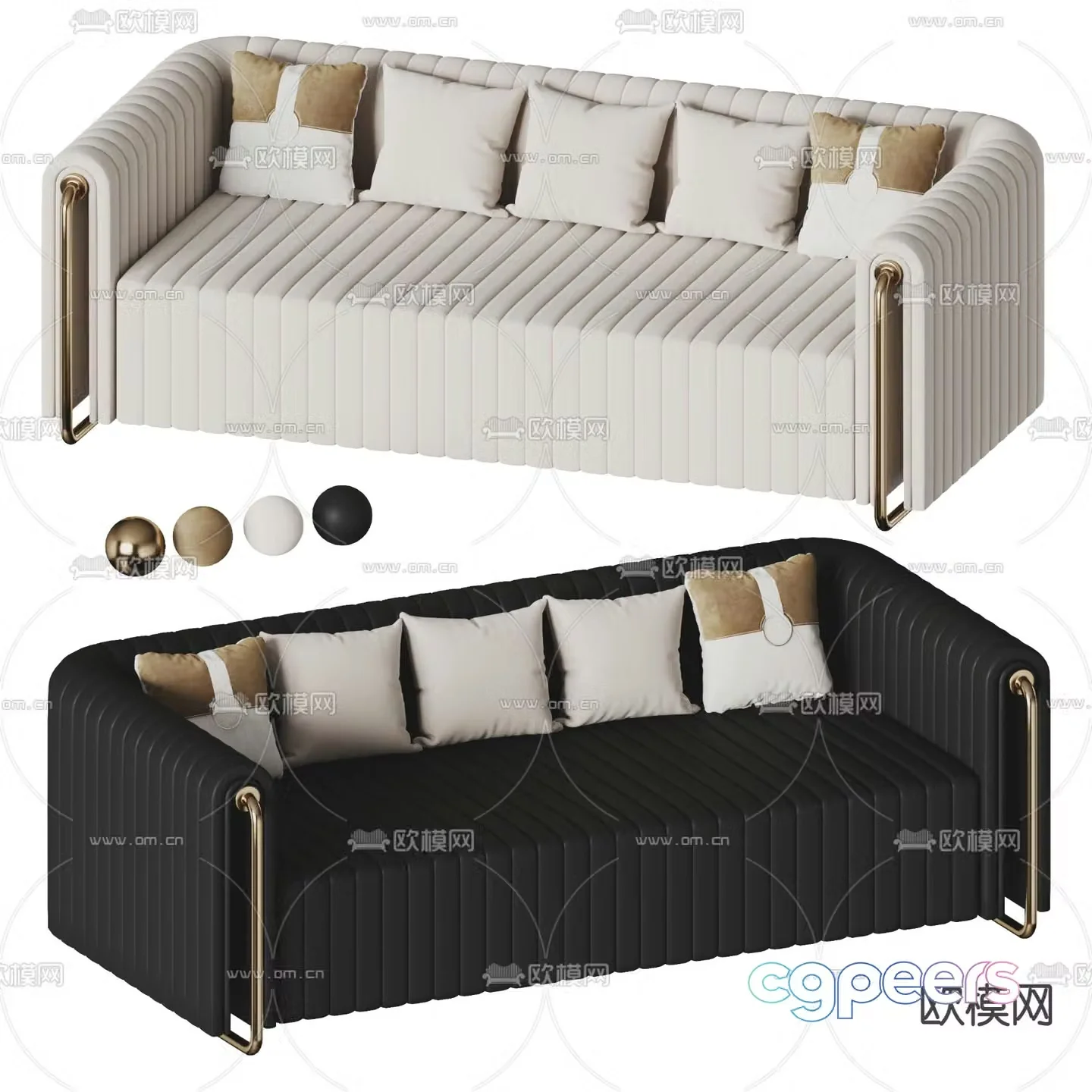 Three-person sofa multi-person sofa upholstered sofa 3D model