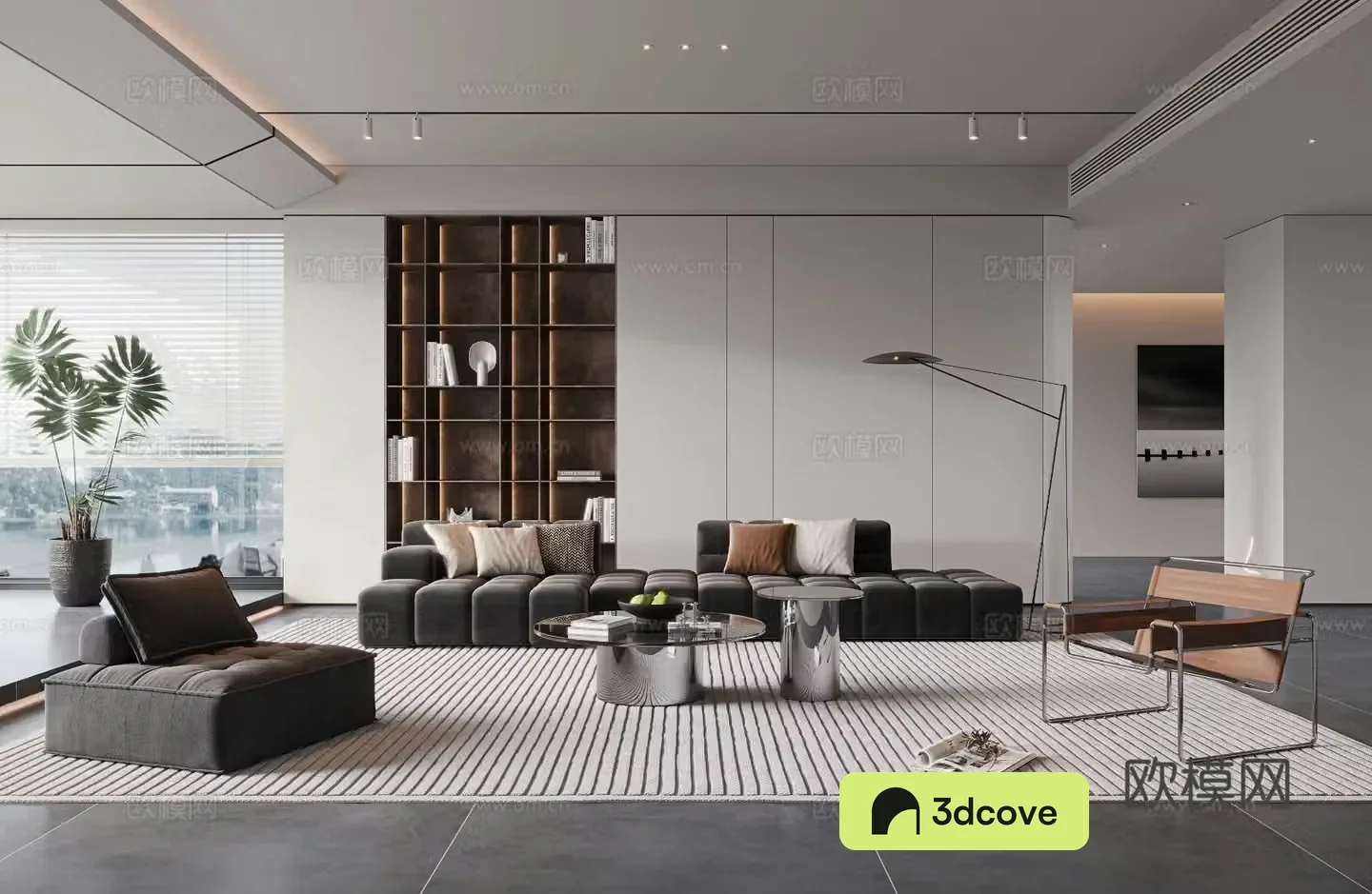Modern living room without main light
