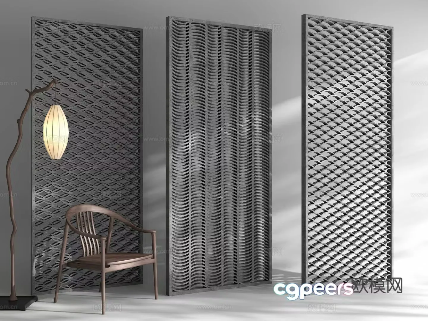 New Chinese style tile partition partition Grid partition leisure chair hollow brick cement brick 3D model
