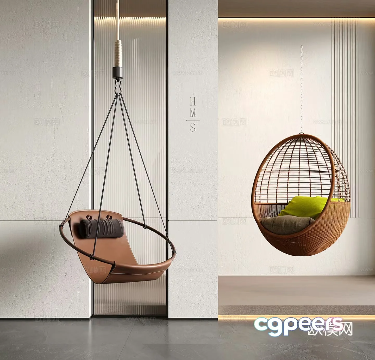 Modern swing chair leather casual chair bird’s nest hanging basket balcony rattan rocking chair 3D model