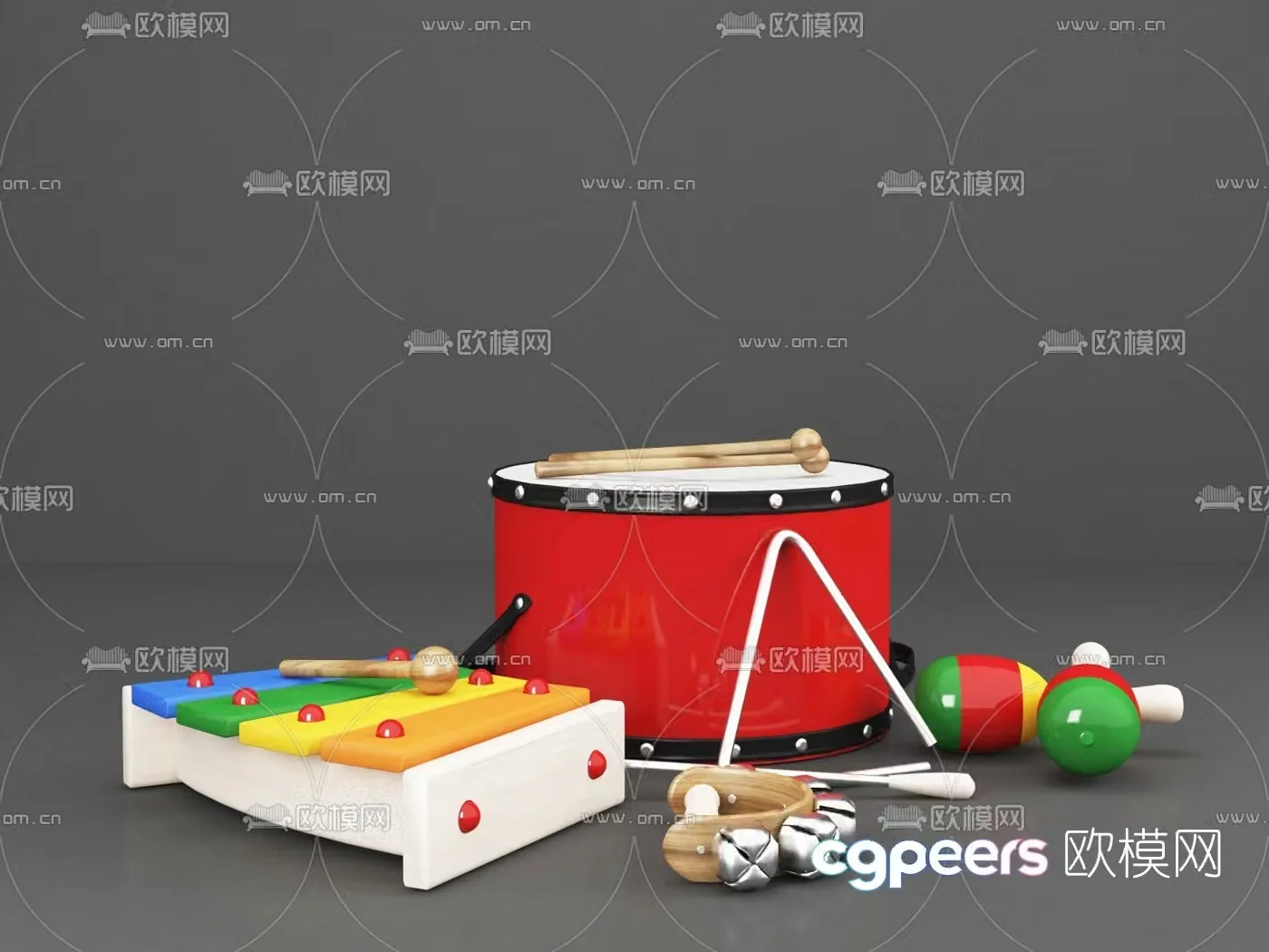 Modern children’s gong drum and rattle toy 3d model