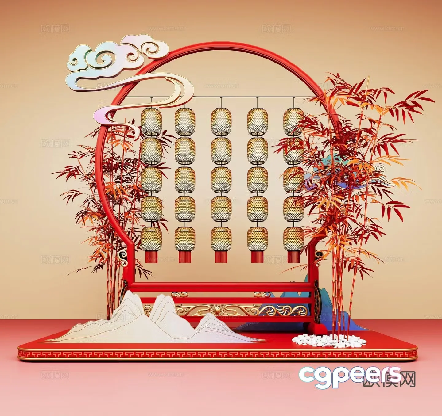 National trend of the Year of the Snake Lantern Festival lanterns commercial presentation Lantern Festival activities 3D model