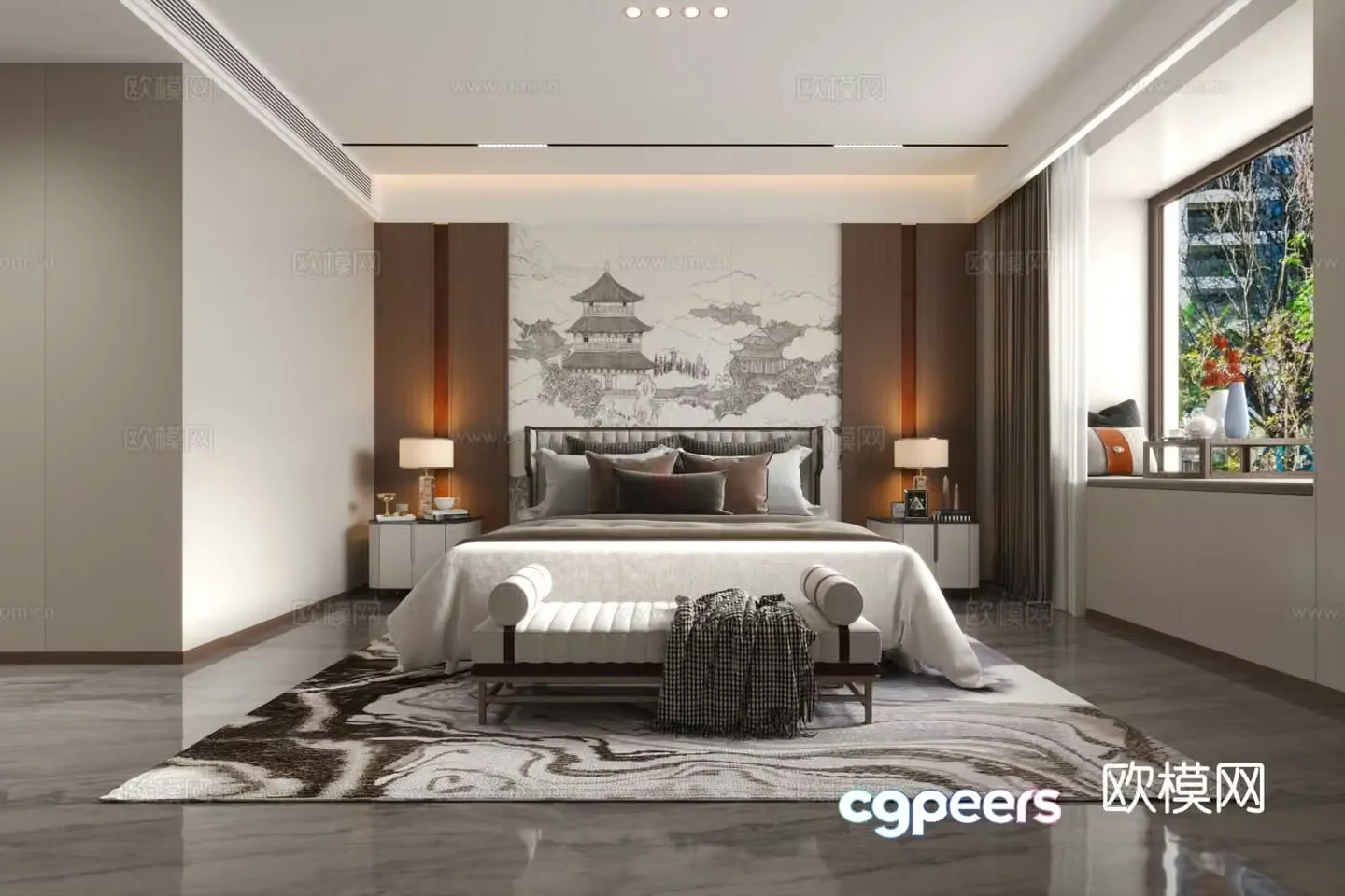 New Chinese bedroom 3D model