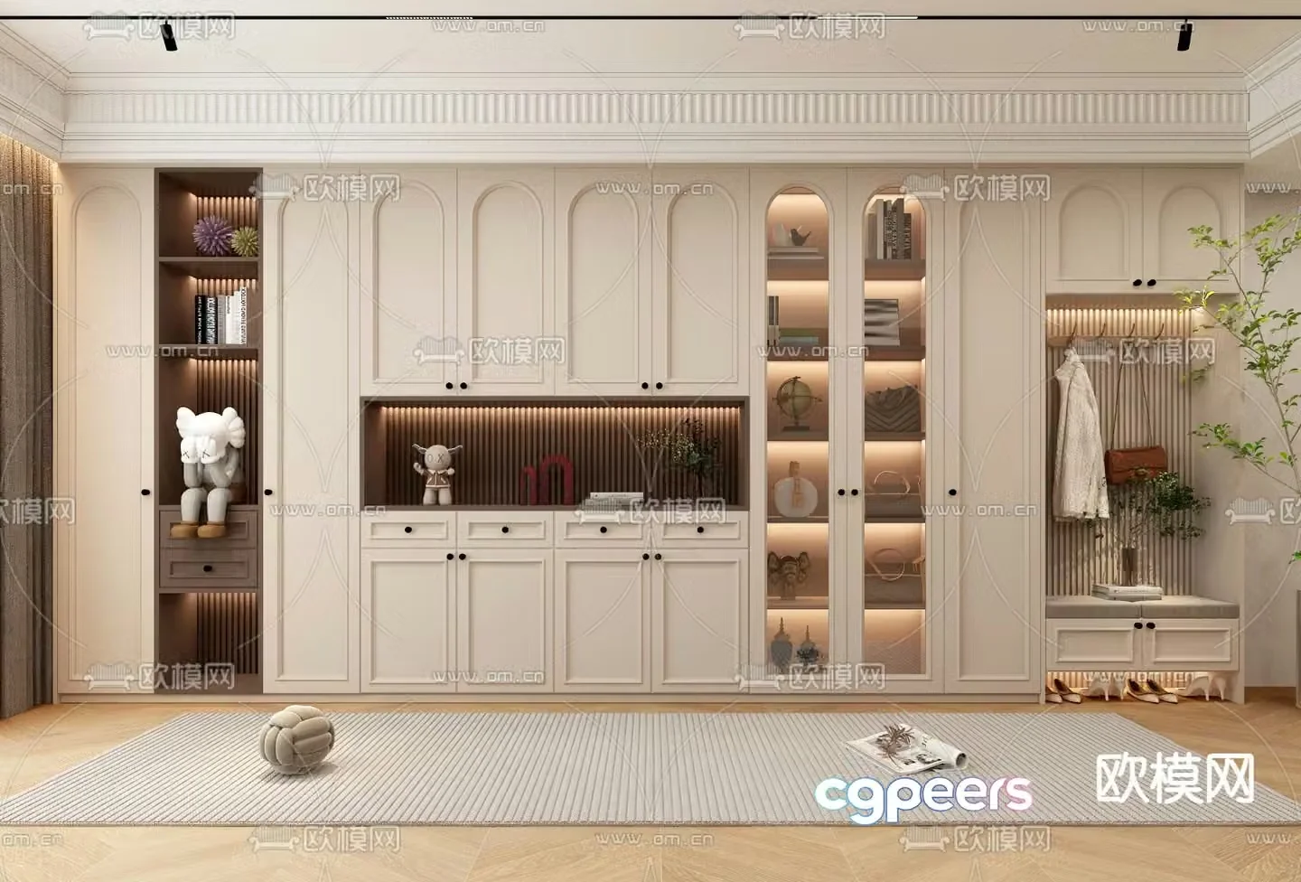 French shoe cabinet semi-open shoe cabinet 3d model