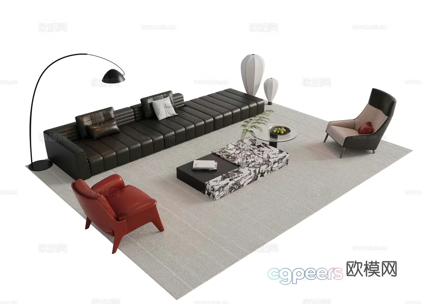 Italian sofa coffee table combination sofa 3D model