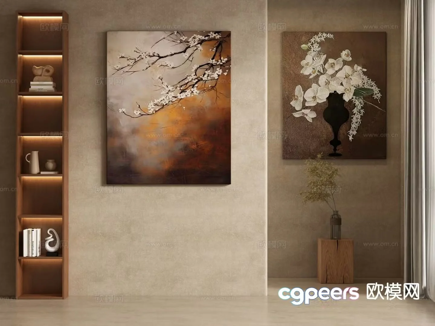 Medieval style flower painting decorative painting 3d model