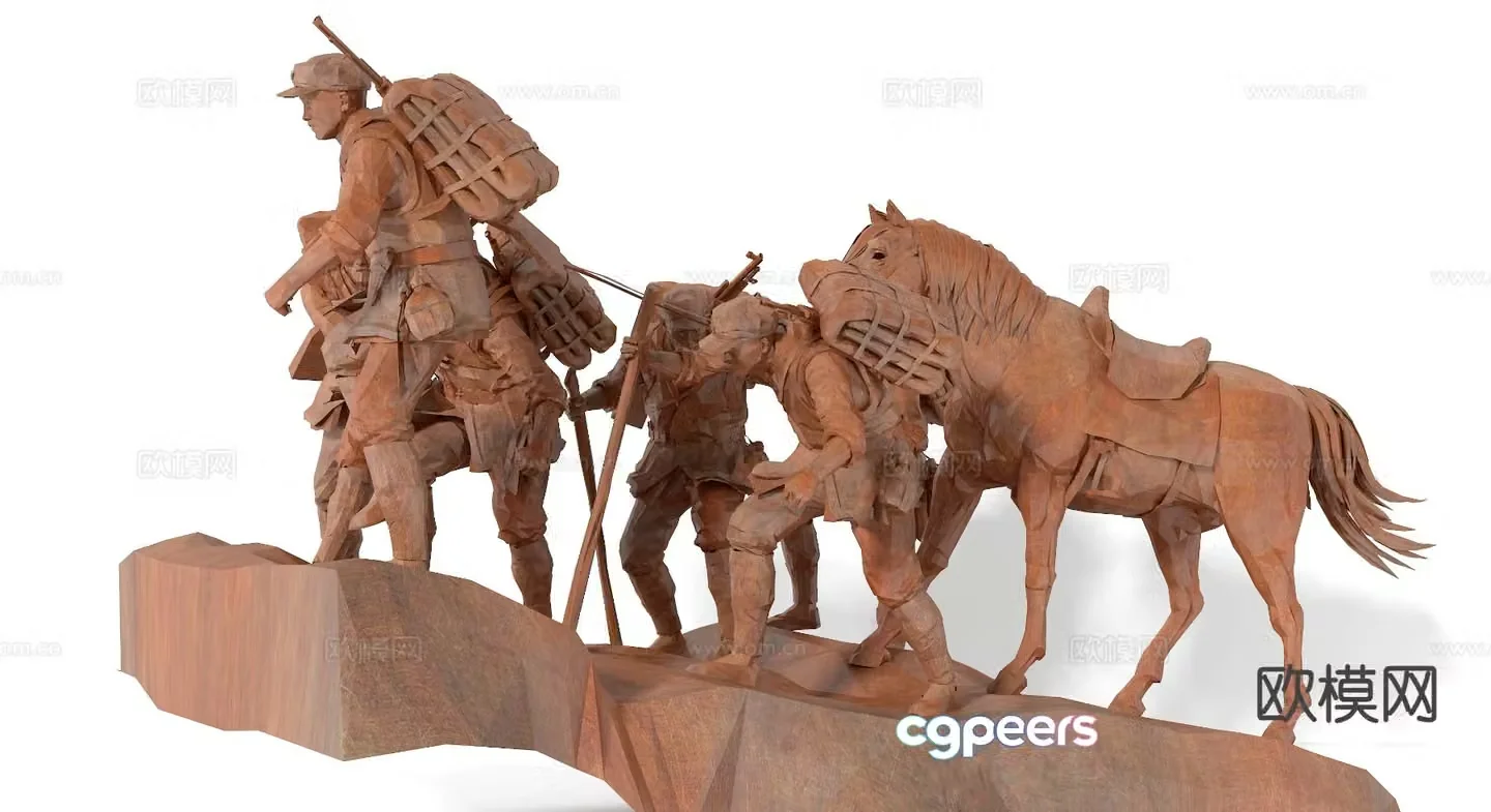 Red Army Horse Sculpture Figure Statue 3D Model