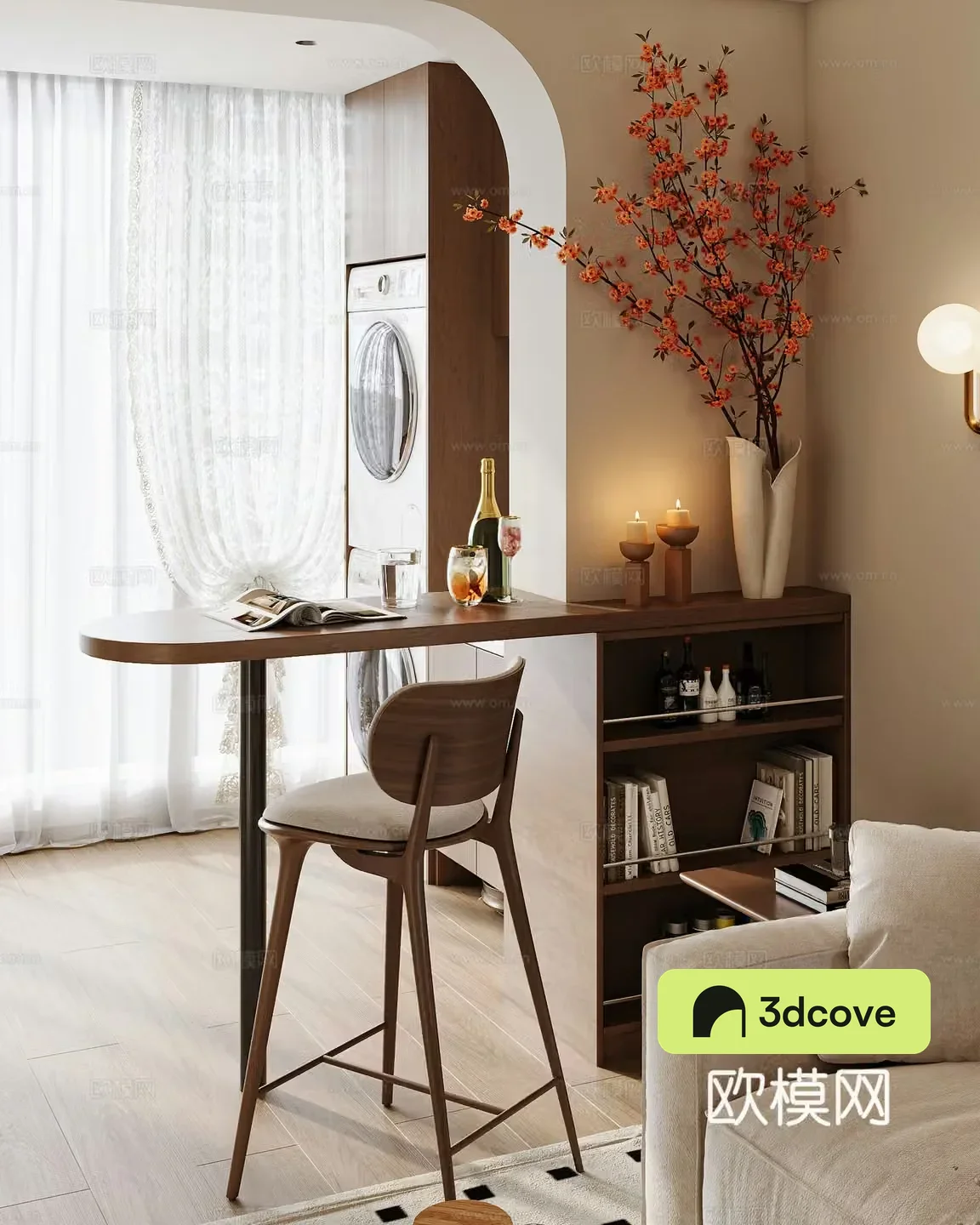 Middle-aged bar Modern Chinese style bar Log bar Japanese style bar Nordic bar Tanzhi 3D model