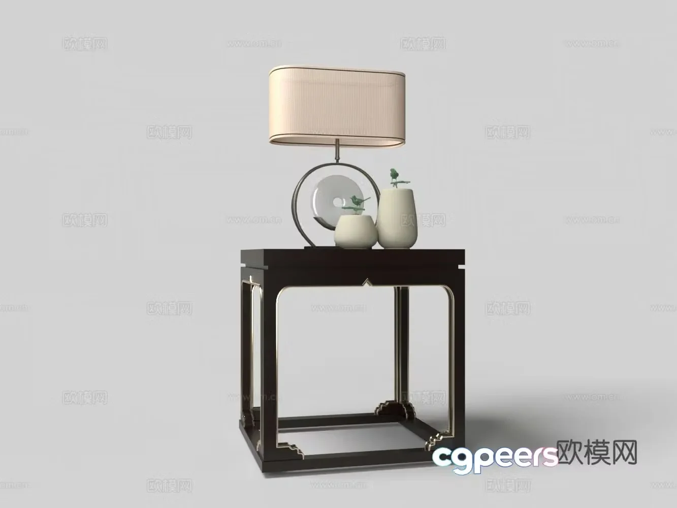 Chinese solid wood edge several lamp porcelain ornaments 3D model