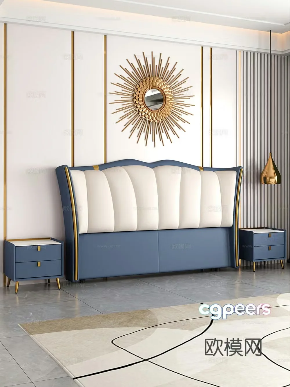 Modern bedroom Bedside double bed nightstand 3d model