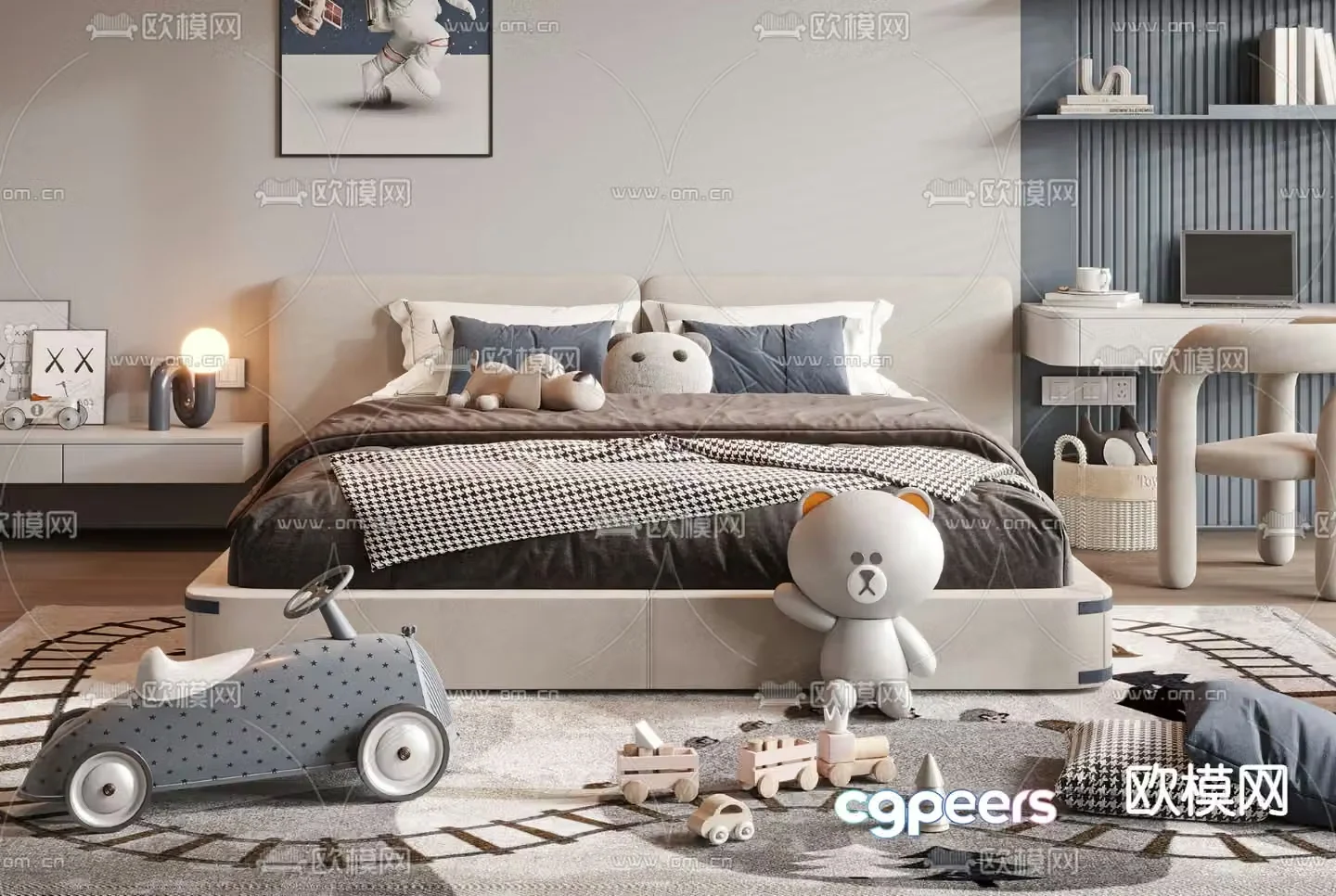 Modern children’s bed double bed 3d model