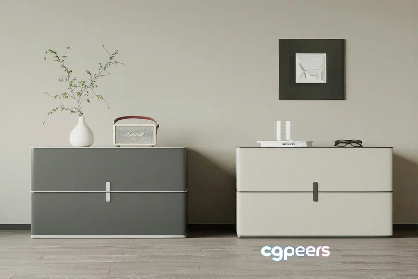 Two Gray Dressers 3D Model – 12174 – VRAY Render