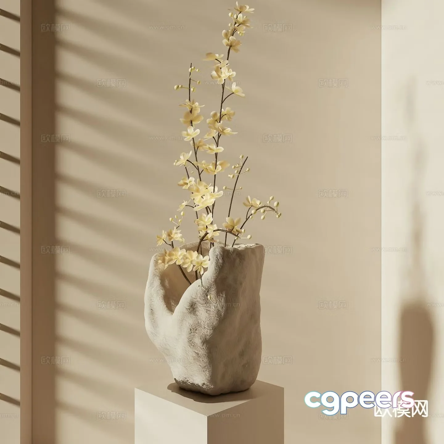 wabi-sabi vase floral arrangement flower arrangement 3d model