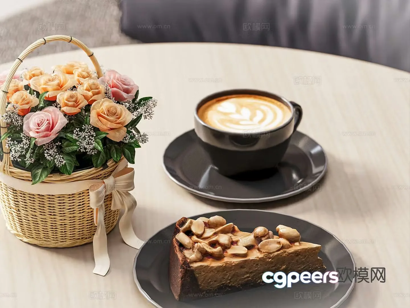 modern tableware afternoon tea food coffee flower 3d model