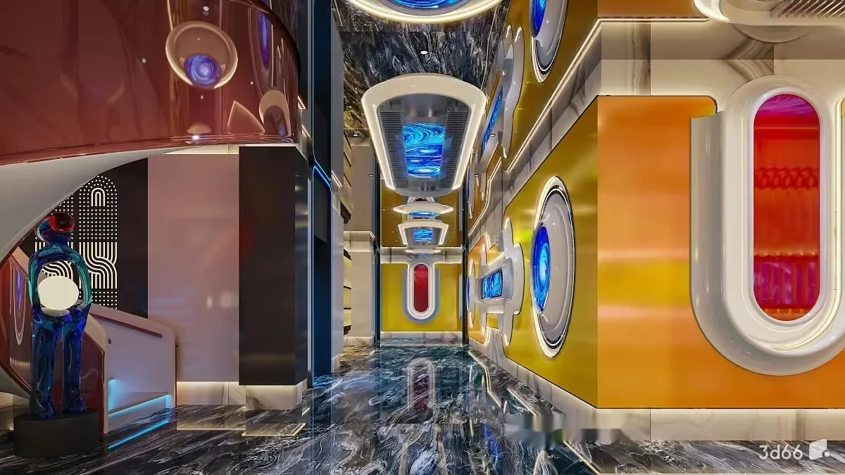 A Futuristic Hallway With A Unique Design 3D Model – 23662 – VRAY Render