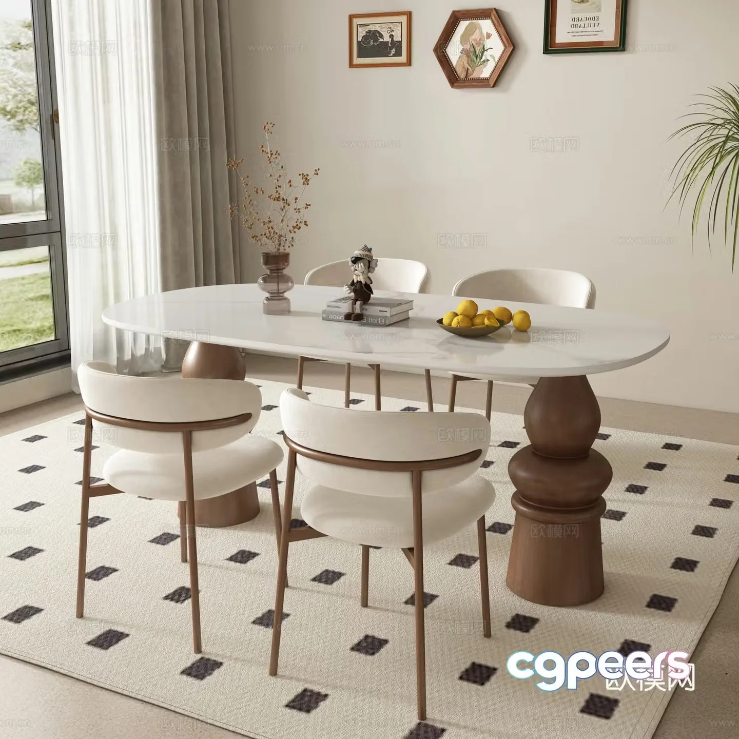 Medieval style dining table and chairs 3d model