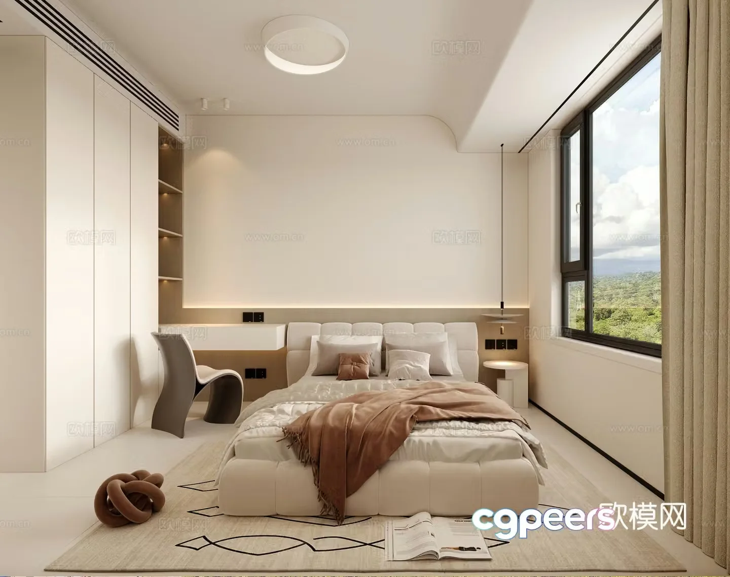 Modern log style bedroom 3d model