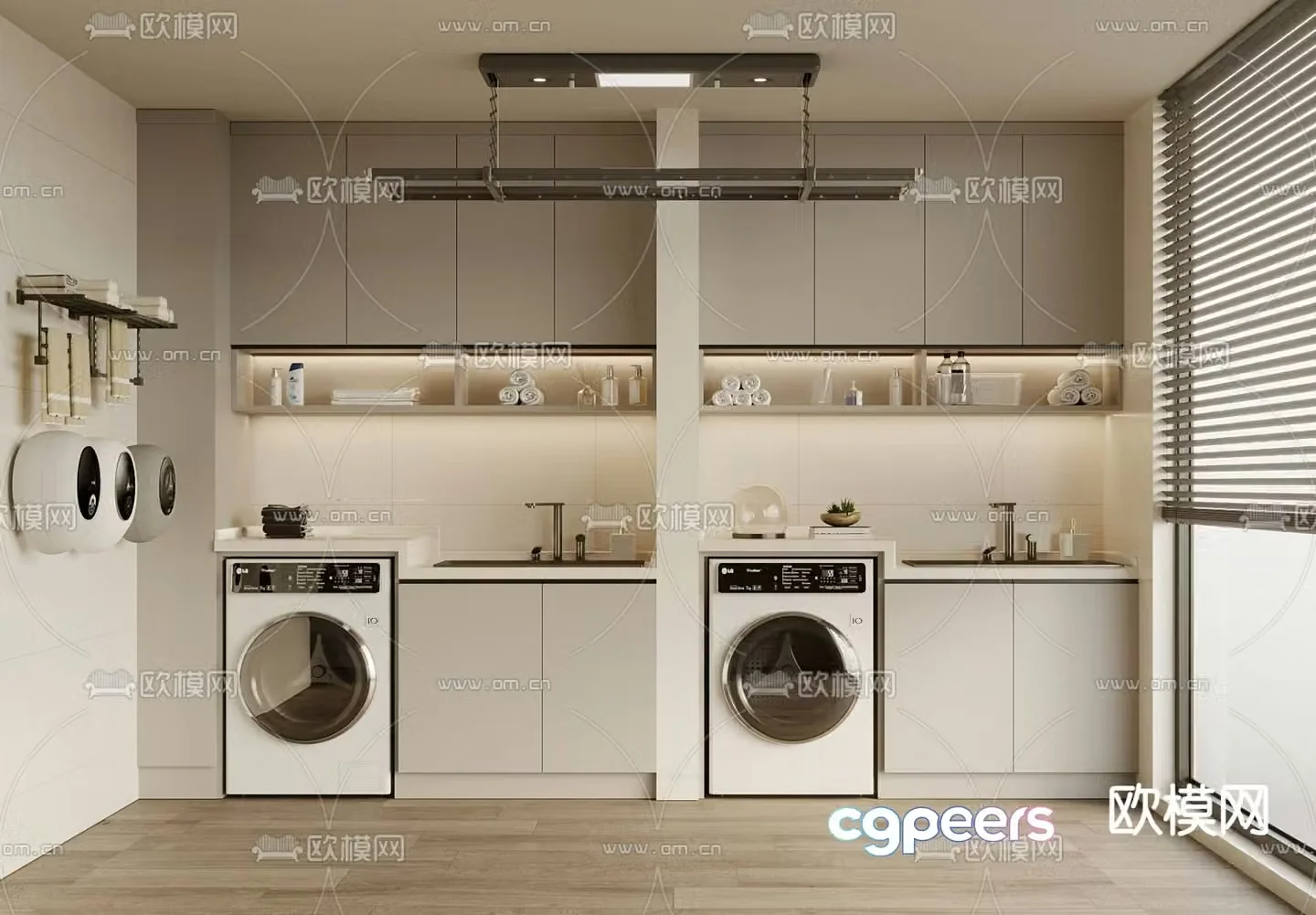 Cream style balcony cabinet washing machine cabinet 3d model