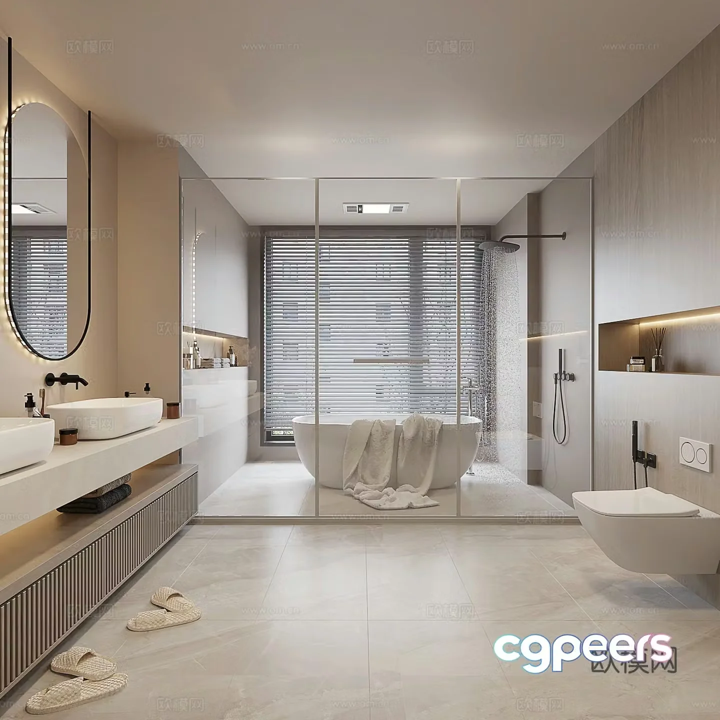 Modern high-end minimalist style bathroom 3D model
